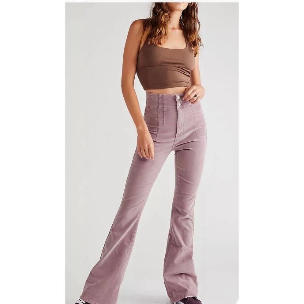 WE‎ THE FREE Stretch Corduroy Flare Leg BOHO Jeans Women's 24 Deep Purple